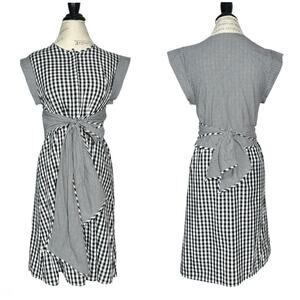 Riva | Women | Black White Picnic Gingham Tie Front Mini Shirt Dress | Medium